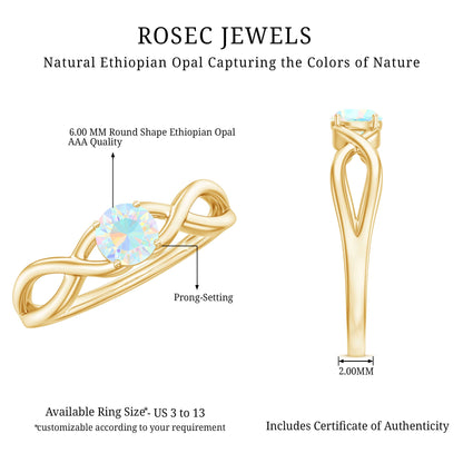 Natural Ethiopian Rainbow Opal Promise Ring with Crossover Shank