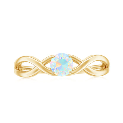 Natural Ethiopian Rainbow Opal Promise Ring with Crossover Shank