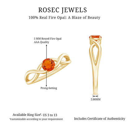 0.4 Carat Solitaire Fire Opal Crossover Engagement Ring