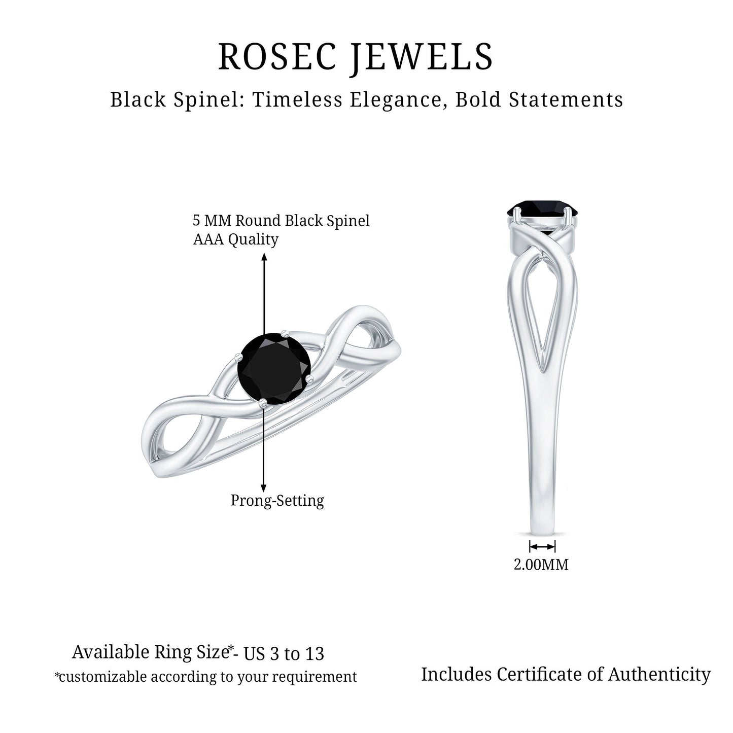 Natural Black Spinel Proposal Ring with Crossover Shank