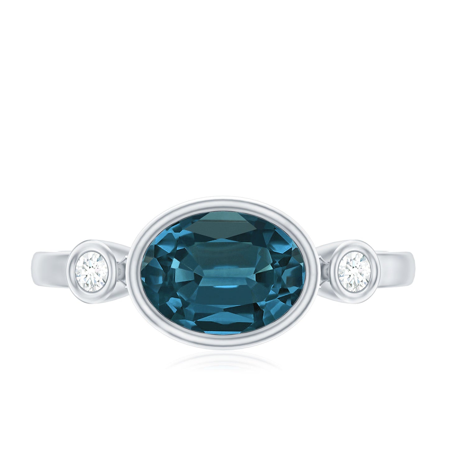 Oval London Blue Topaz Bezel Set Engagement Ring with Diamond