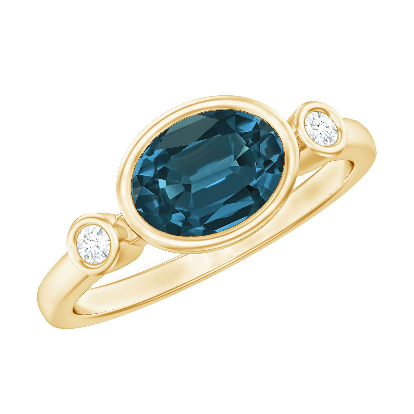 Oval London Blue Topaz Bezel Set Engagement Ring with Diamond