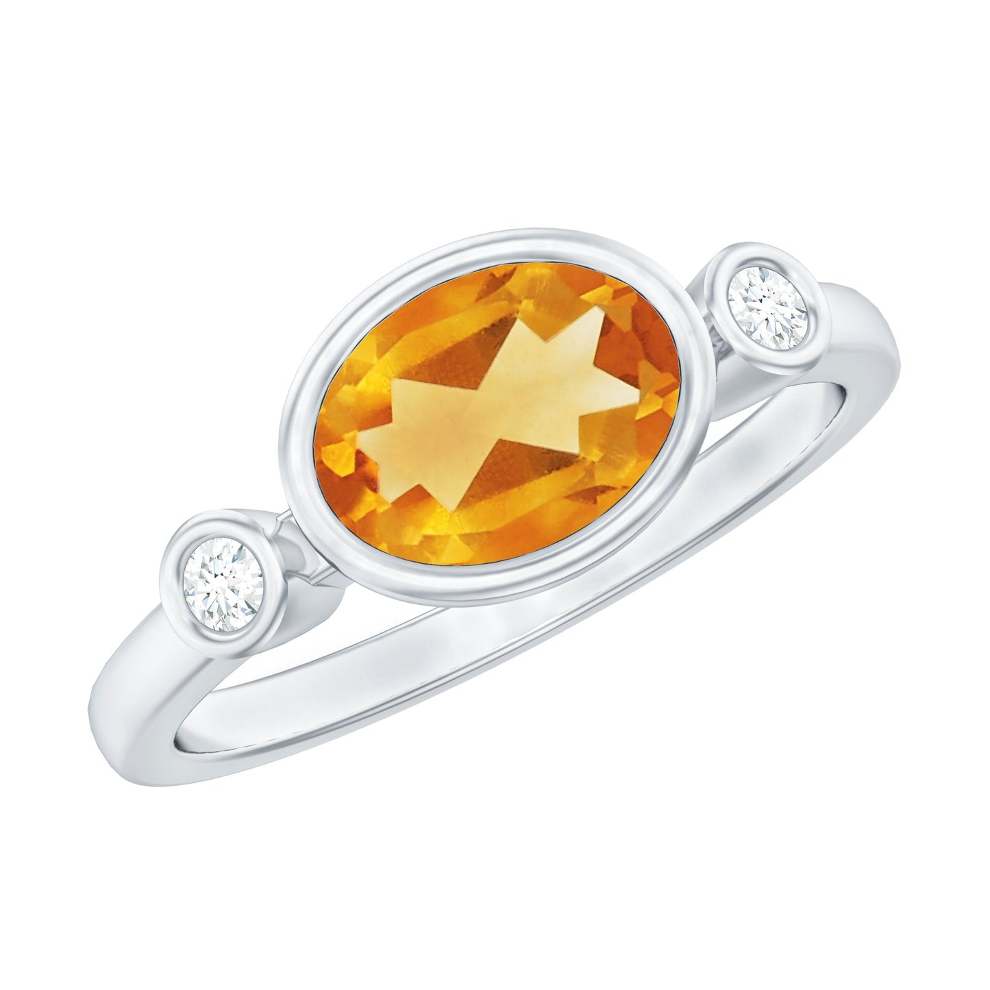 Natural 1 Carat Citrine Diamond Oval Engagement Ring in Bezel Set