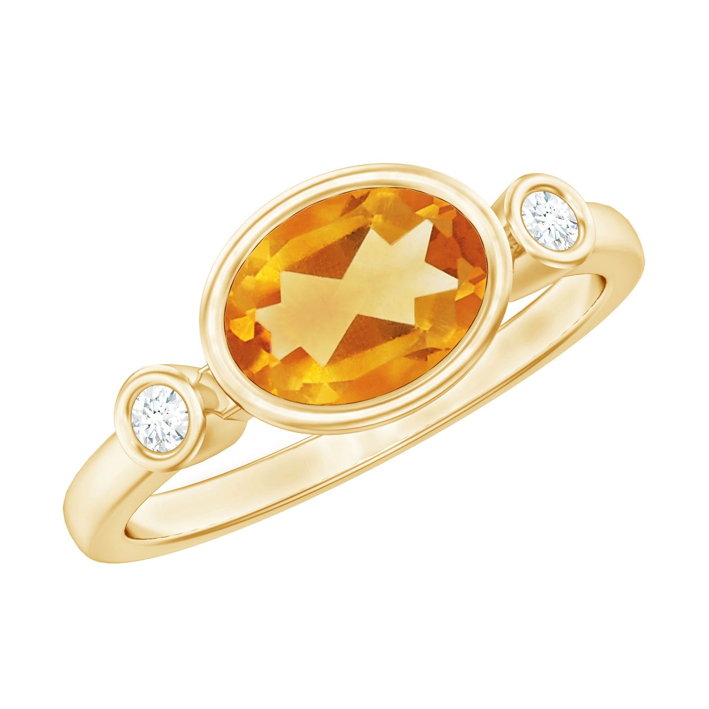 Natural 1 Carat Citrine Diamond Oval Engagement Ring in Bezel Set