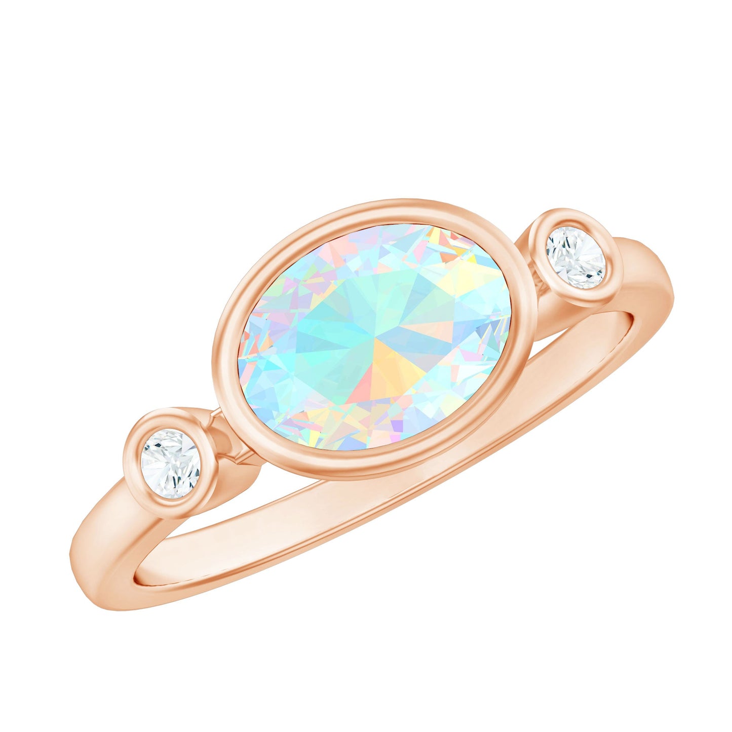 Oval Cut Ethiopian Opal East West Engagement Ring with Diamond