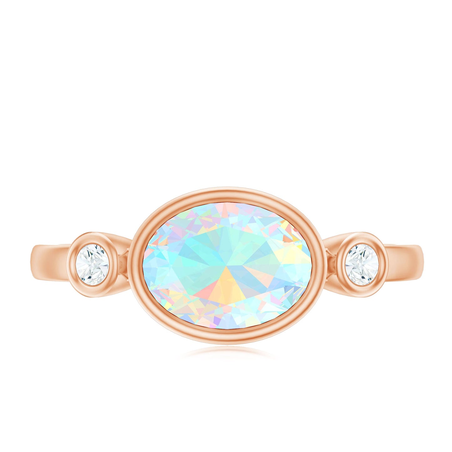 Oval Cut Ethiopian Opal East West Engagement Ring with Diamond