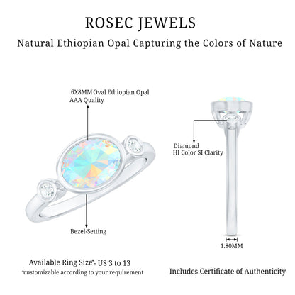 Oval Cut Ethiopian Opal East West Engagement Ring with Diamond