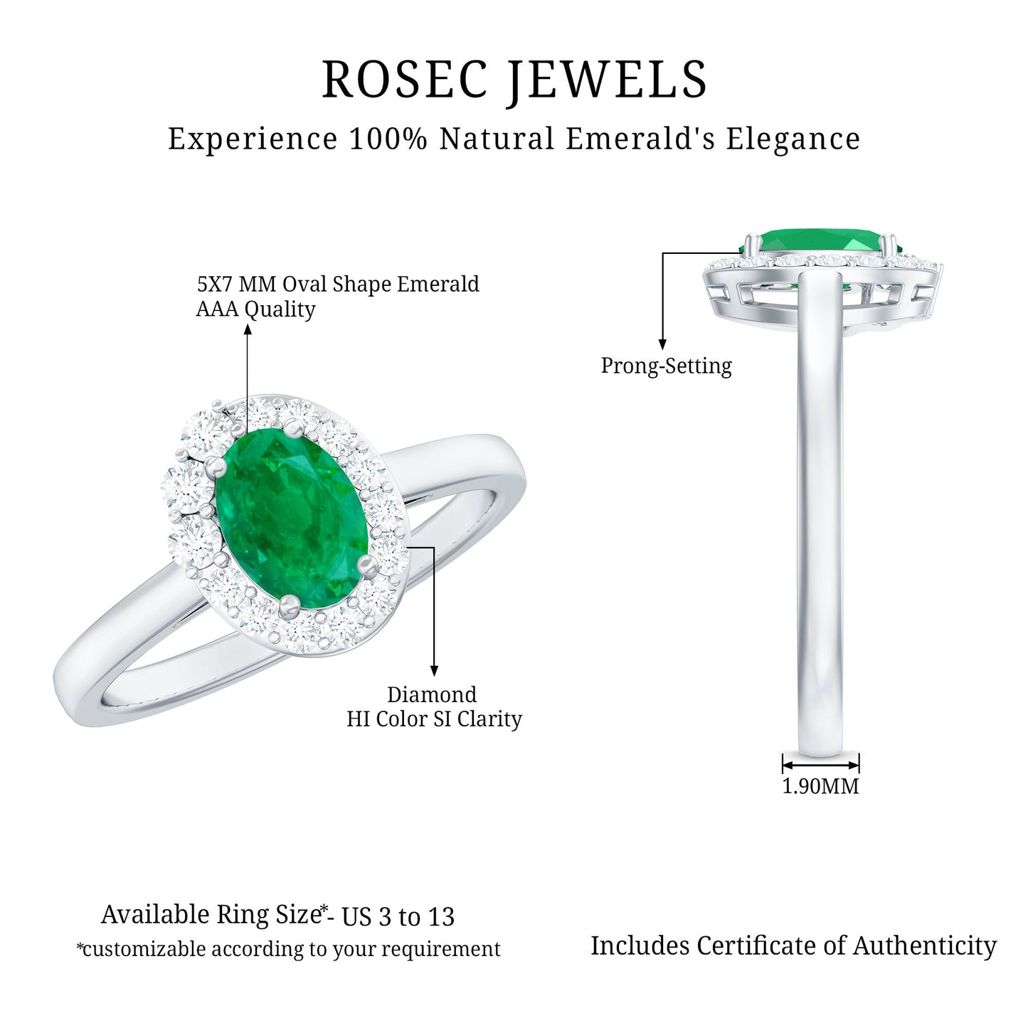 Natural Emerald Oval Engagement Ring with Diamond Halo