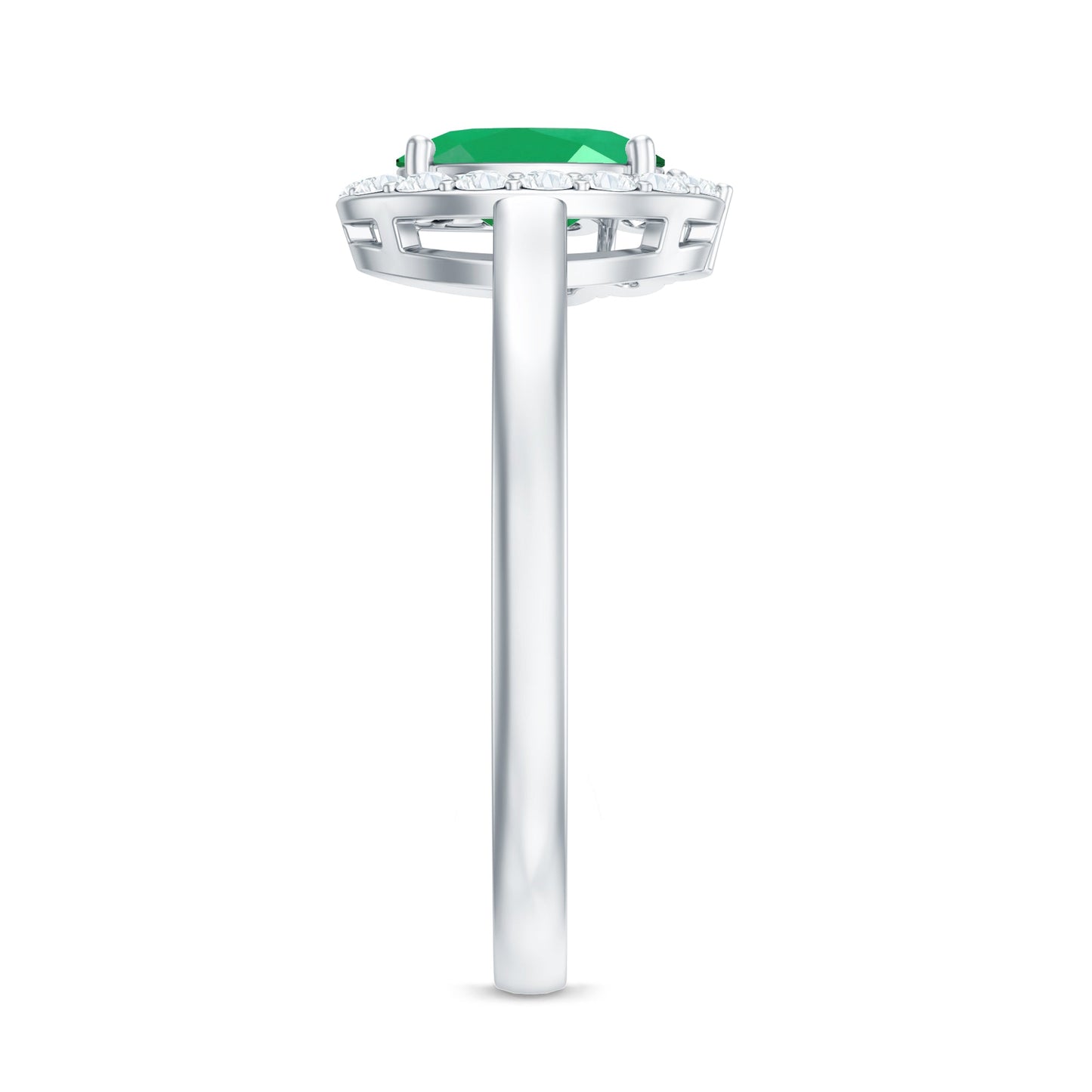 Natural Emerald Oval Engagement Ring with Diamond Halo