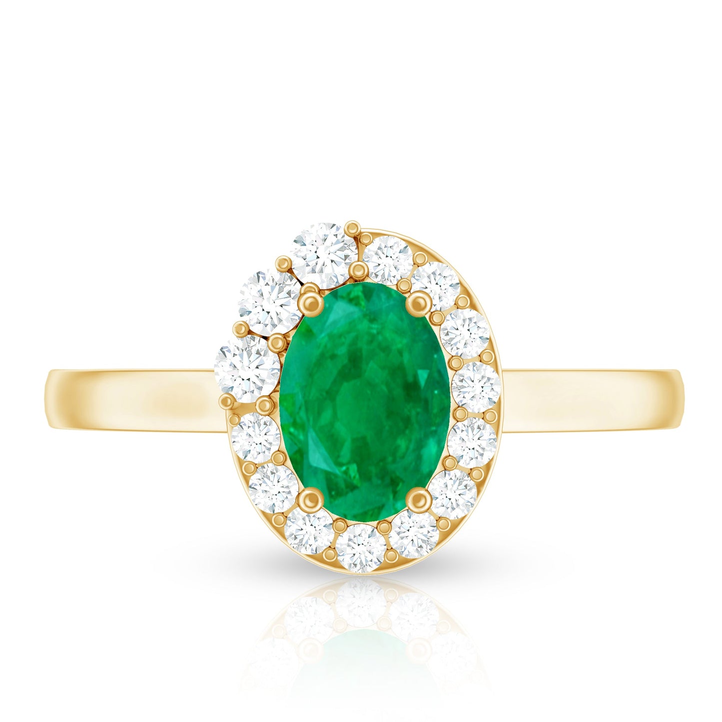 Natural Emerald Oval Engagement Ring with Diamond Halo