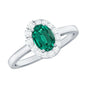 Classic 0.8 Carat Oval Lab Grown Emerald Engagement Ring with Diamond Halo