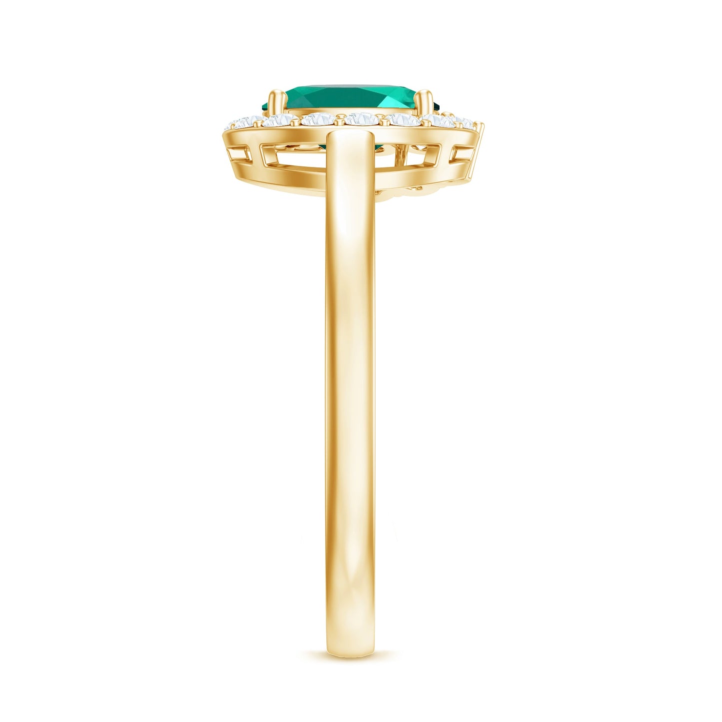 Classic 0.8 Carat Oval Lab Grown Emerald Engagement Ring with Diamond Halo