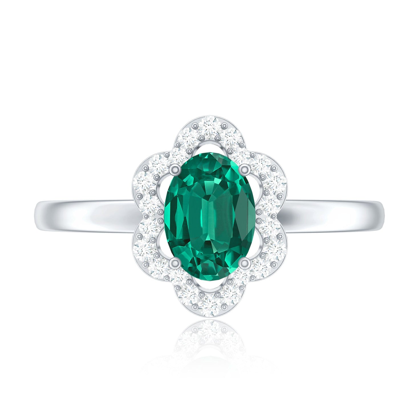 Certified Lab Grown Emerald Diamond Flower Engagement Ring With Diamonds