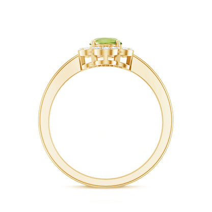 Natural 1 Carat Peridot Flower Engagement Ring with Diamond