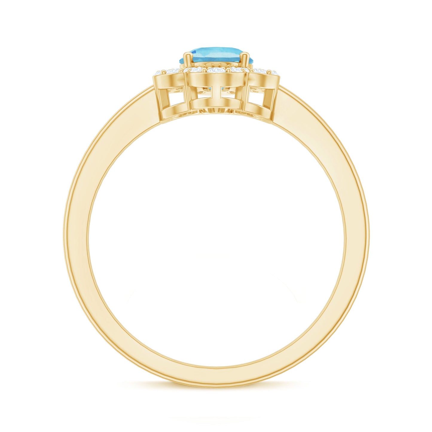 Real 1 Carat Aquamarine Oval Engagement Ring with Diamond Floral Halo
