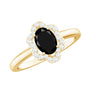 Certified Oval Cut 1 Carat Black Onyx Flower Engagement Ring with Diamond Halo