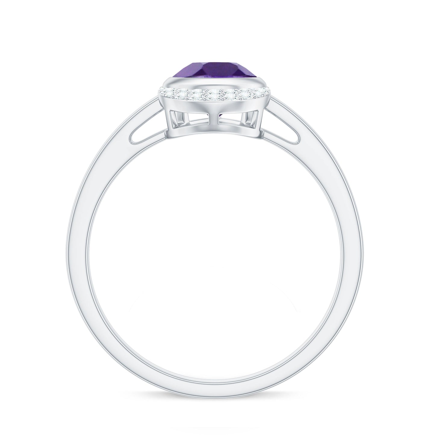 Real Amethyst Diamond Teardrop Engagement Ring in Bezel Setting