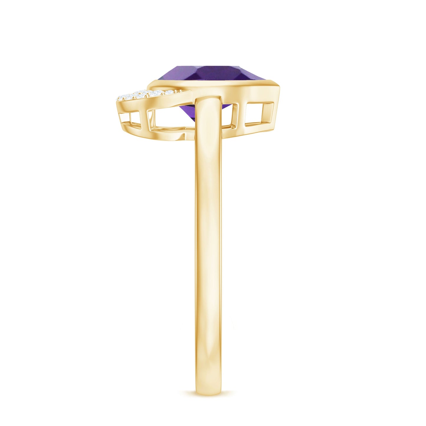 Real Amethyst Diamond Teardrop Engagement Ring in Bezel Setting