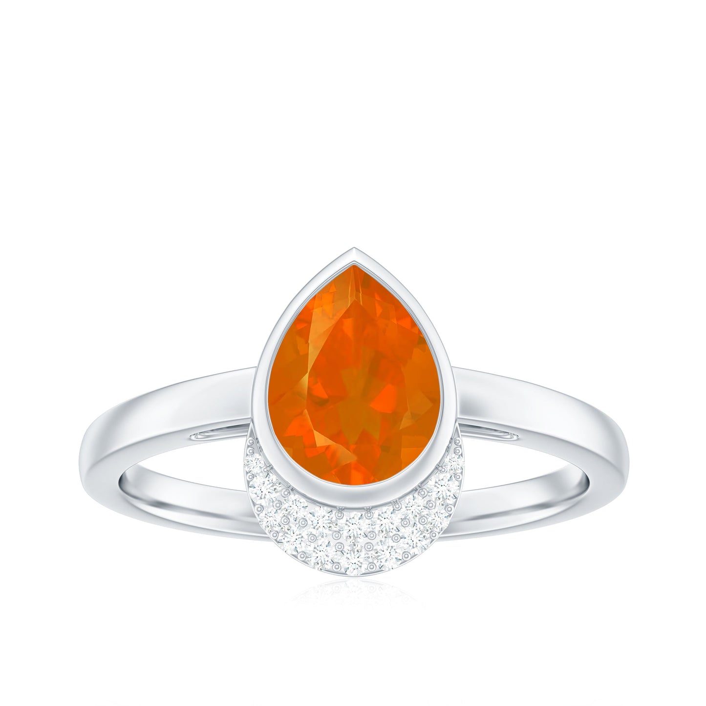 Bezel Set Fire Opal Teardrop Cocktail Engagement Ring with Diamond Accent
