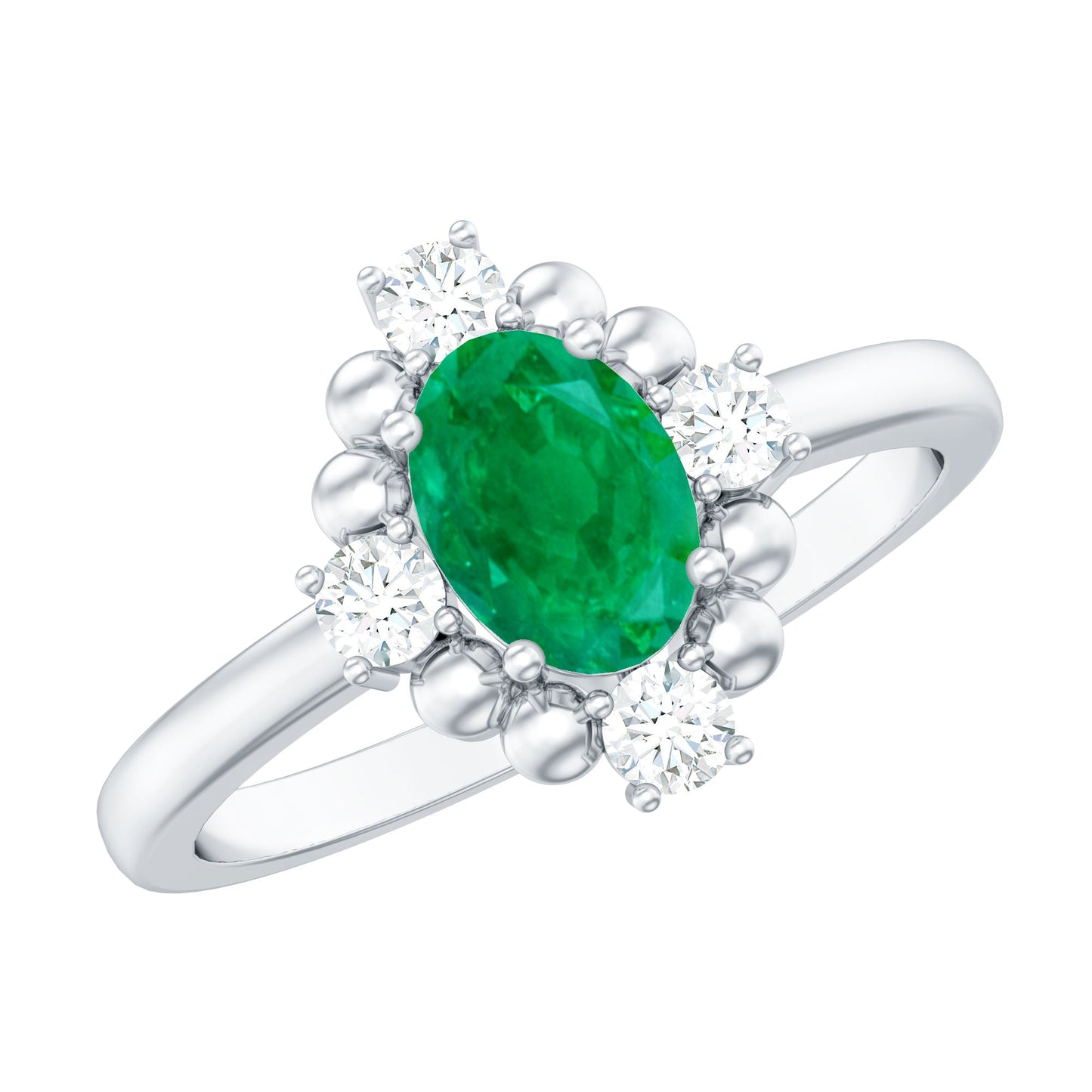 Certified Real Emerald Oval Engagement Ring with Diamond