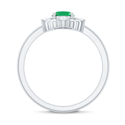 Certified Real Emerald Oval Engagement Ring with Diamond