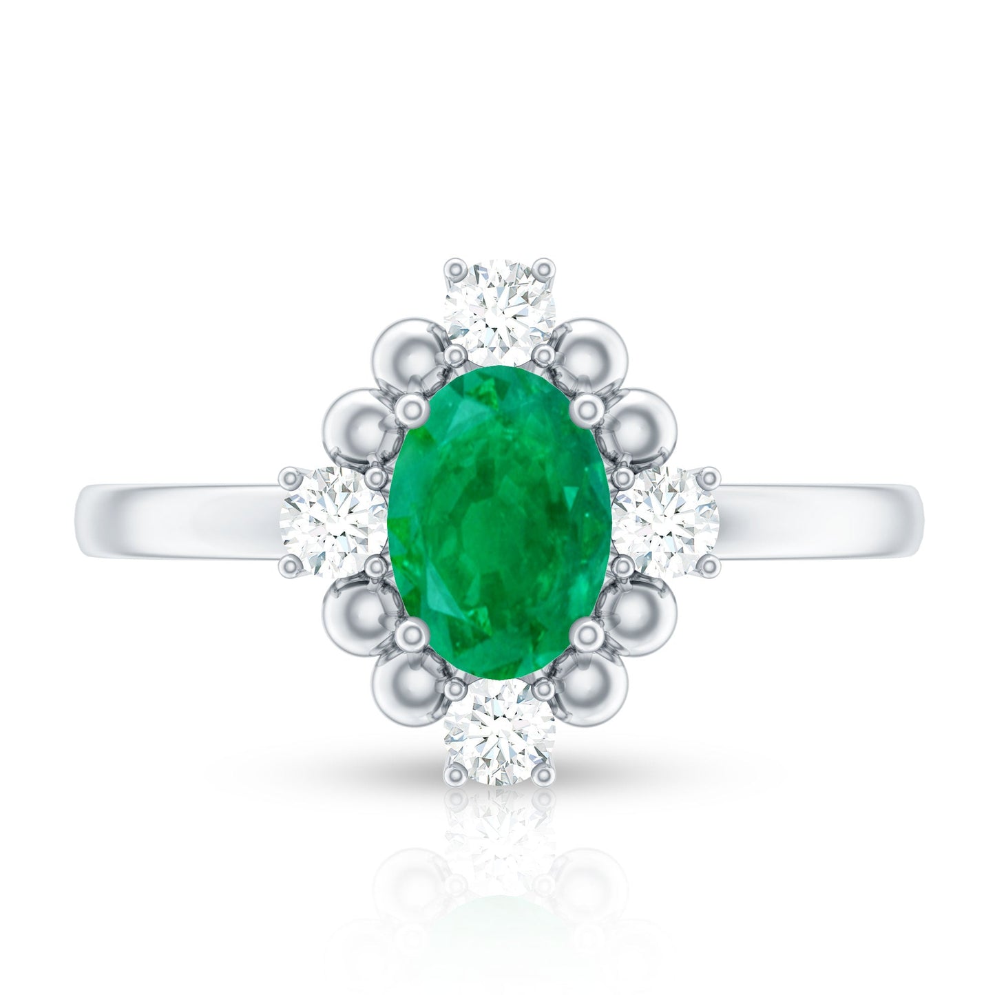 Certified Real Emerald Oval Engagement Ring with Diamond