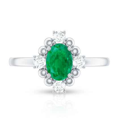 Certified Real Emerald Oval Engagement Ring with Diamond