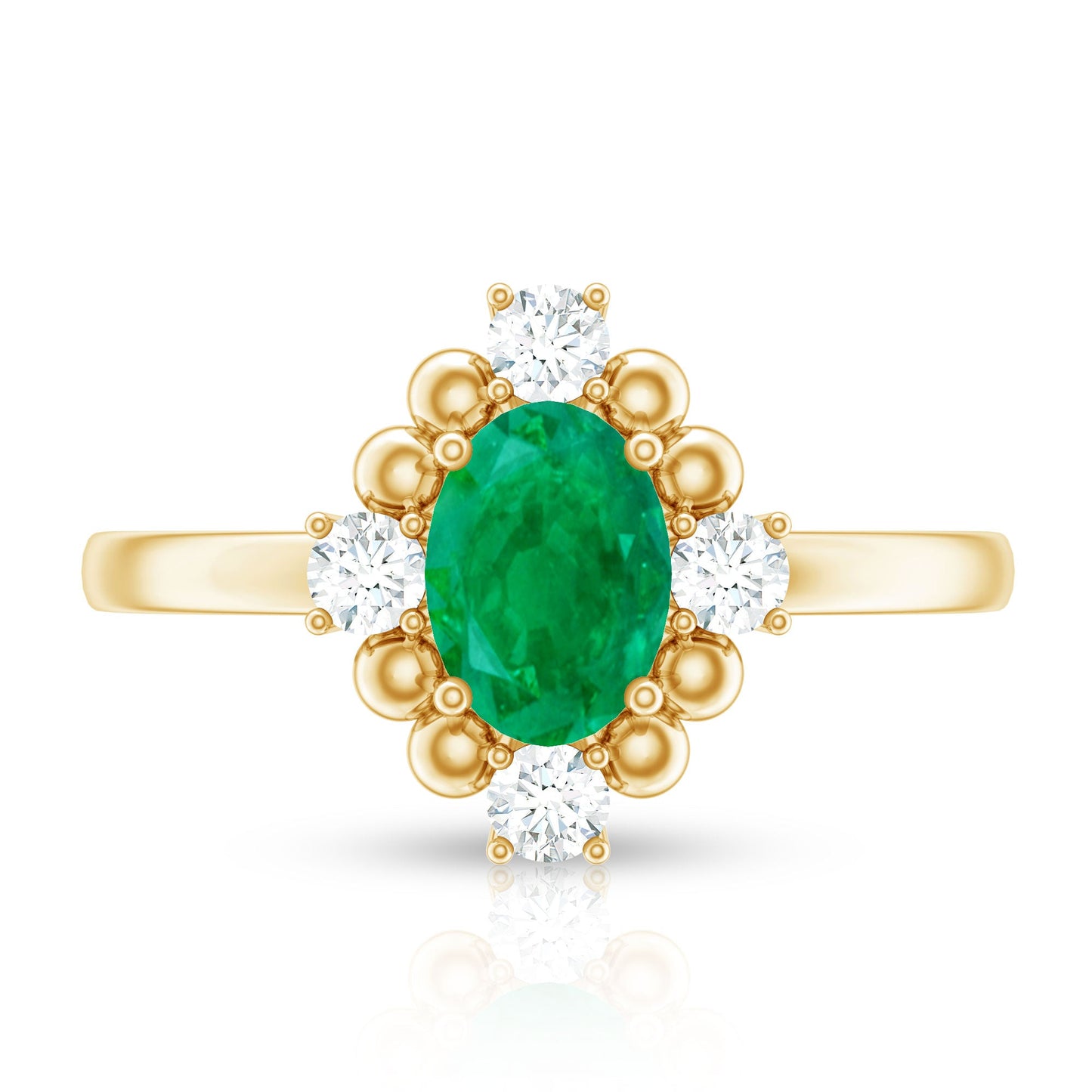 Certified Real Emerald Oval Engagement Ring with Diamond
