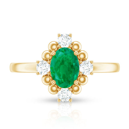 Certified Real Emerald Oval Engagement Ring with Diamond