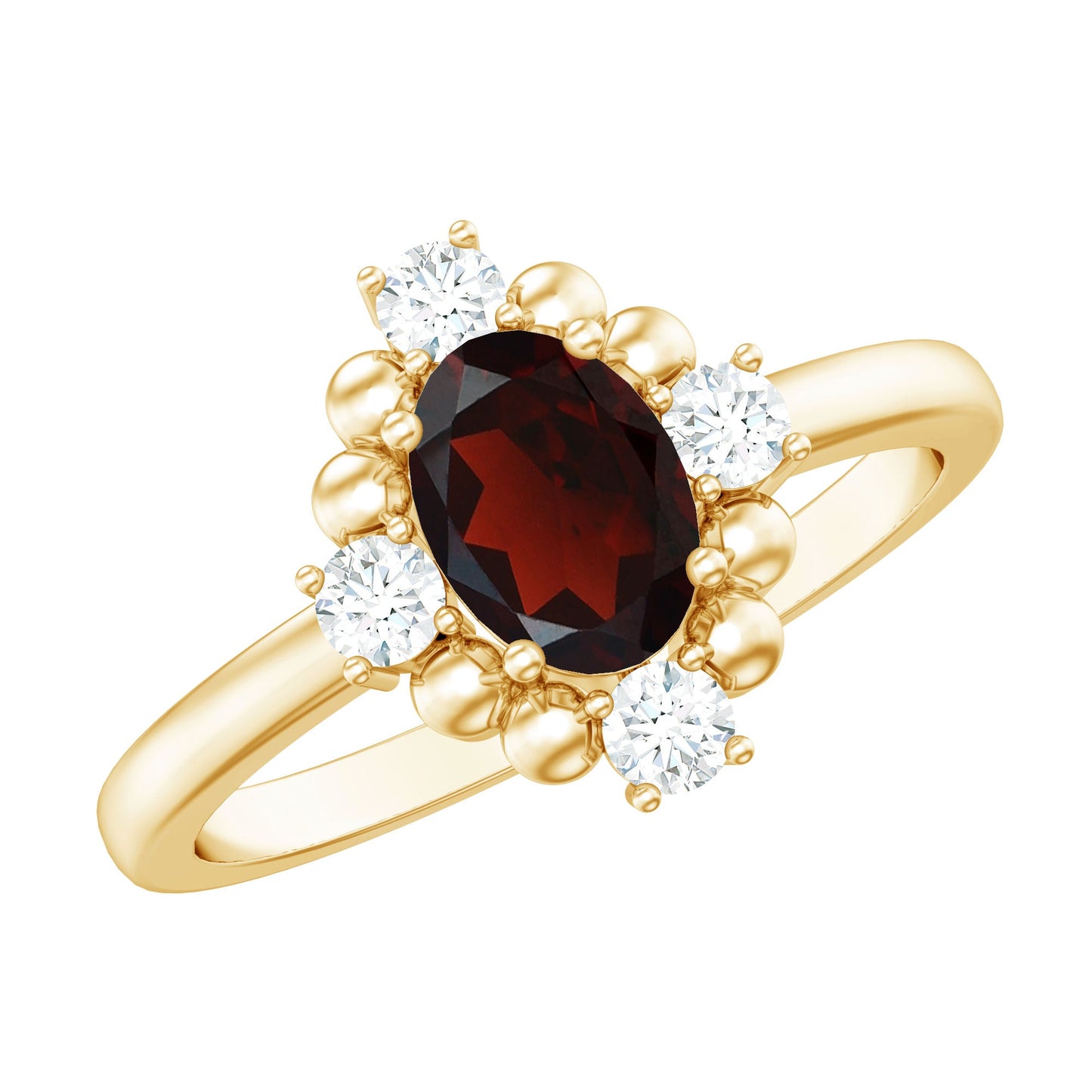 AAA Quality Oval Garnet Vintage Engagement Ring With Diamond