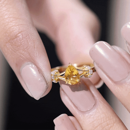 Certified Real Citrine Pear Shaped Engagement Ring with Diamond