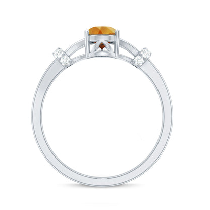 Certified Real Citrine Pear Shaped Engagement Ring with Diamond