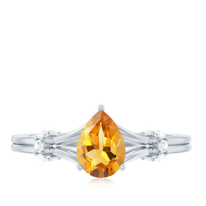 Certified Real Citrine Pear Shaped Engagement Ring with Diamond