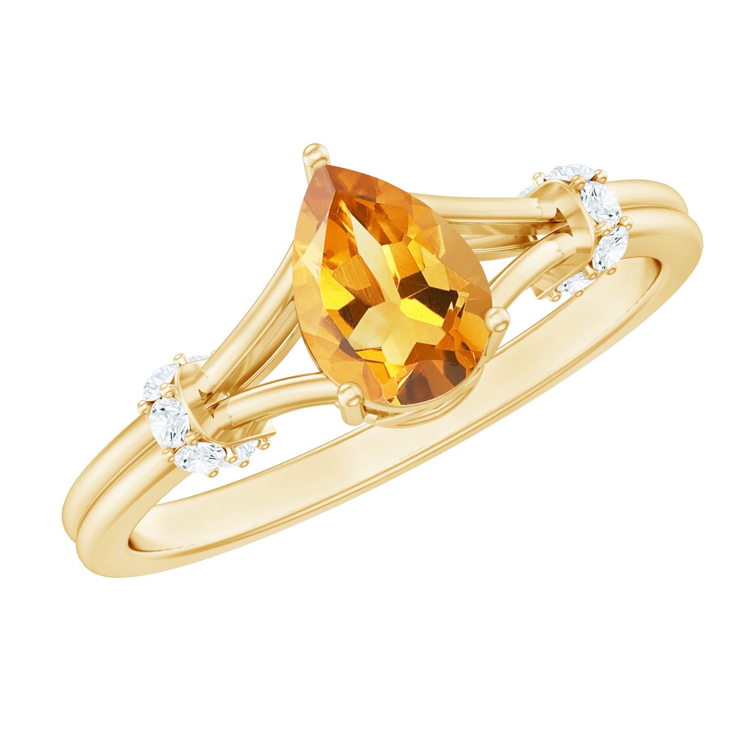Certified Real Citrine Pear Shaped Engagement Ring with Diamond