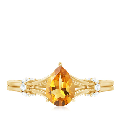Certified Real Citrine Pear Shaped Engagement Ring with Diamond
