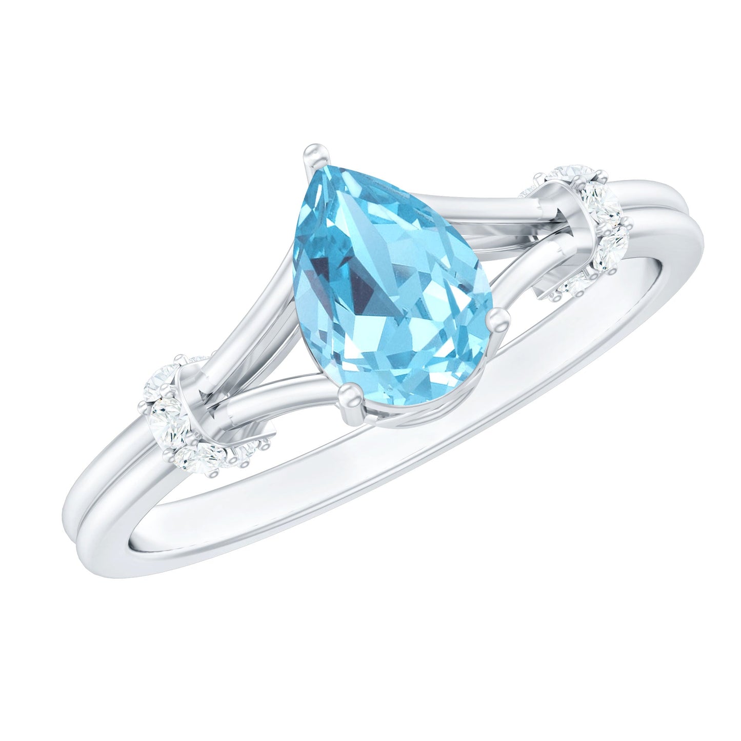 1 Carat Pear Shape Aquamarine and Diamond Solitaire Ring in Split Shank