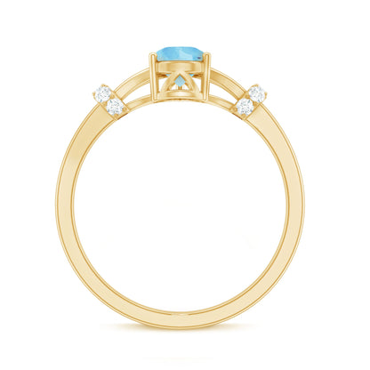 1 Carat Pear Shape Aquamarine and Diamond Solitaire Ring in Split Shank