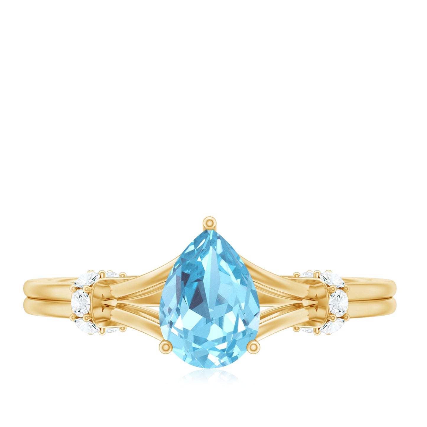1 Carat Pear Shape Aquamarine and Diamond Solitaire Ring in Split Shank