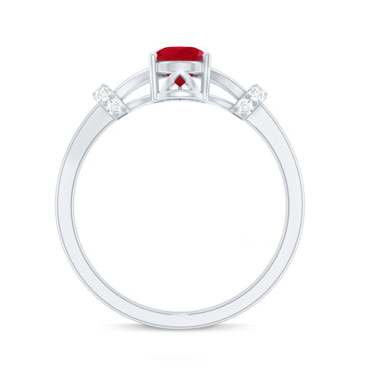 Real 0.8 Carat Ruby Pear Shaped Engagement Ring with Diamond