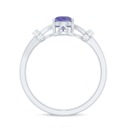 Natural Pear Shape Tanzanite Diamond Engagement Ring with Split Shank