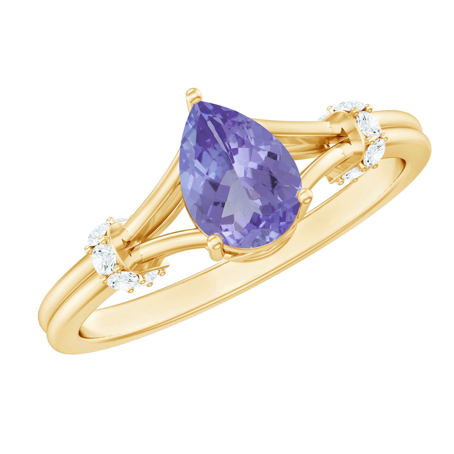 Natural Pear Shape Tanzanite Diamond Engagement Ring with Split Shank