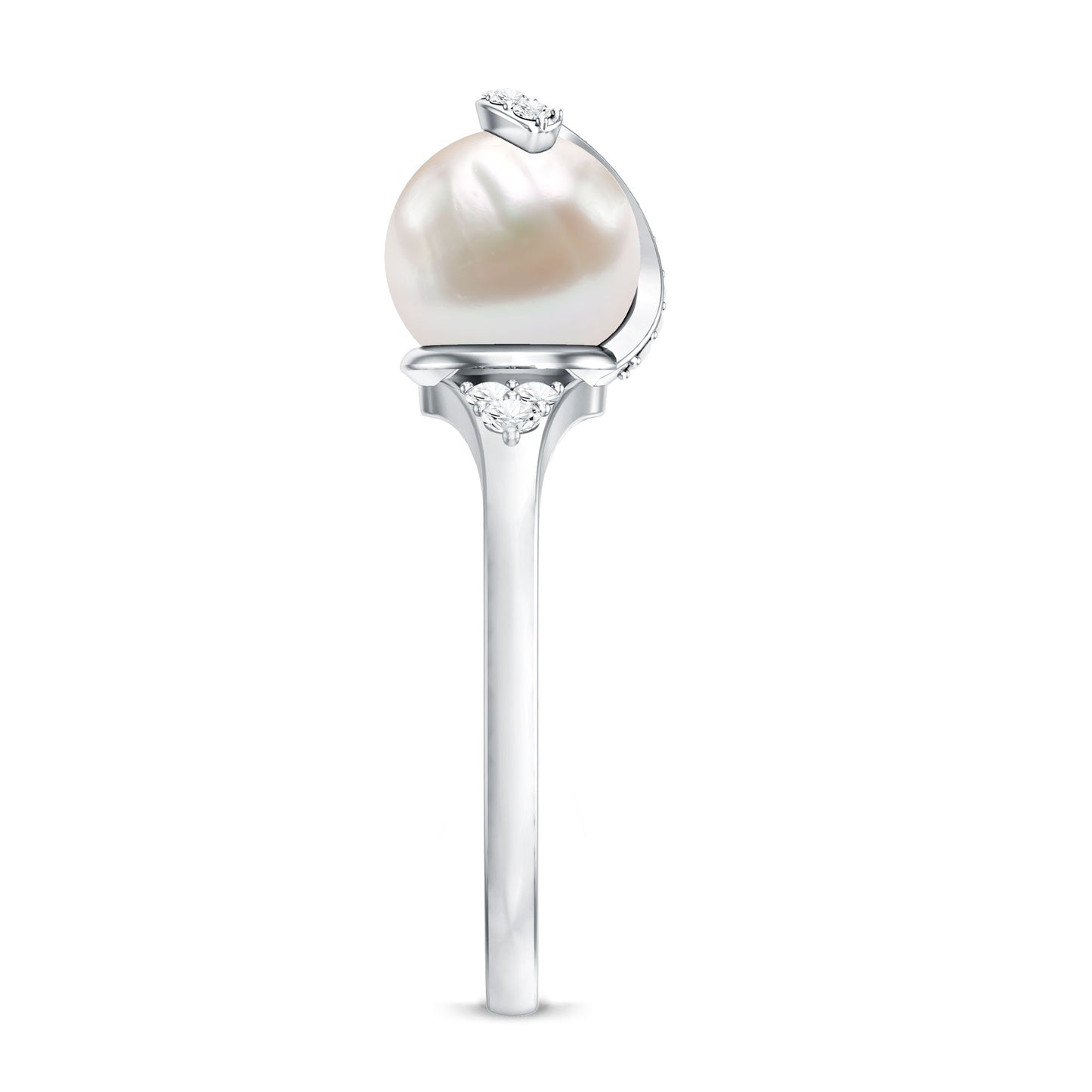 Natural 7.4 Carat Freshwater Pearl Engagement Ring with Diamond for Women