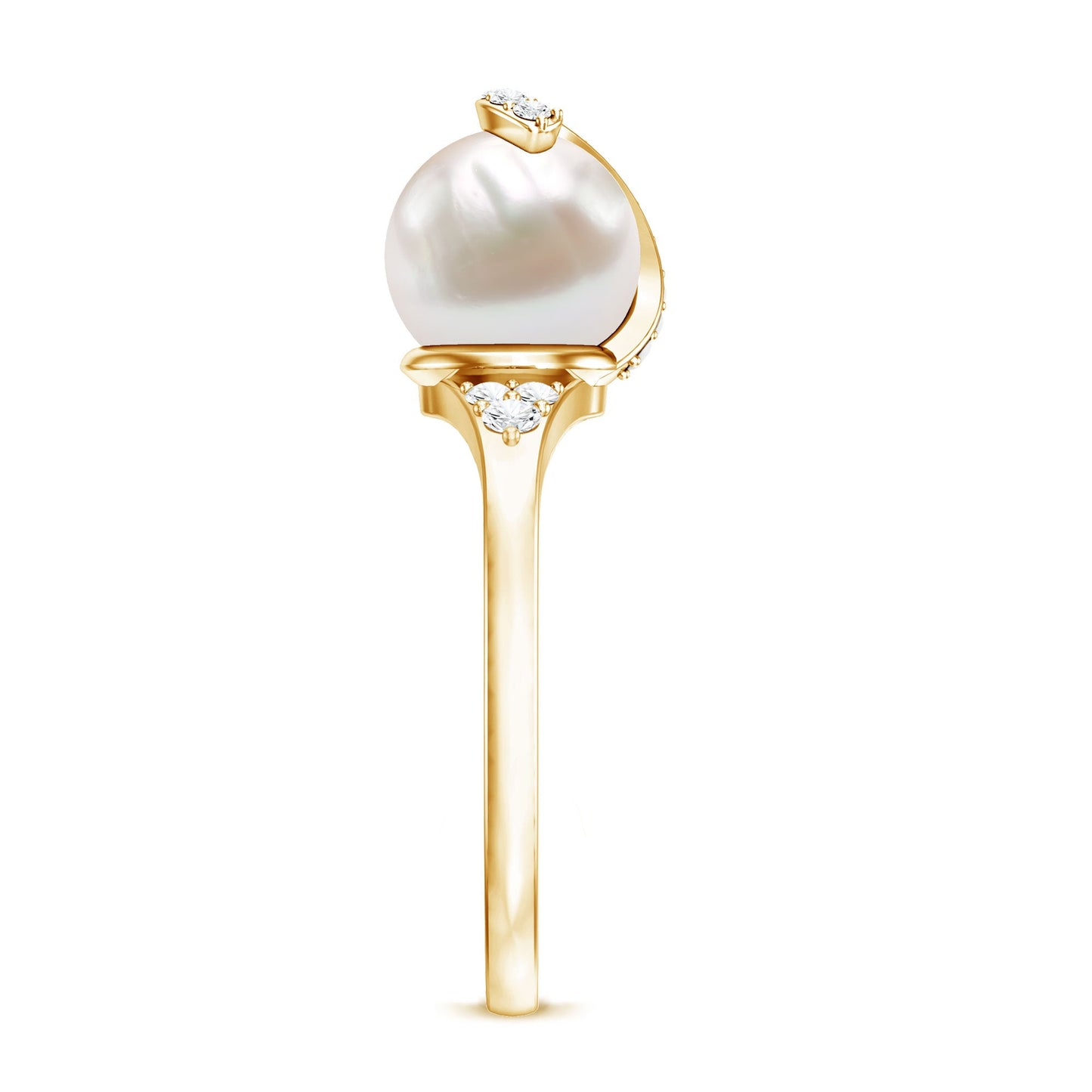 Natural 7.4 Carat Freshwater Pearl Engagement Ring with Diamond for Women