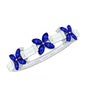 Marquise Cut Created Blue Sapphire and Moissanite Flower Half Eternity Ring