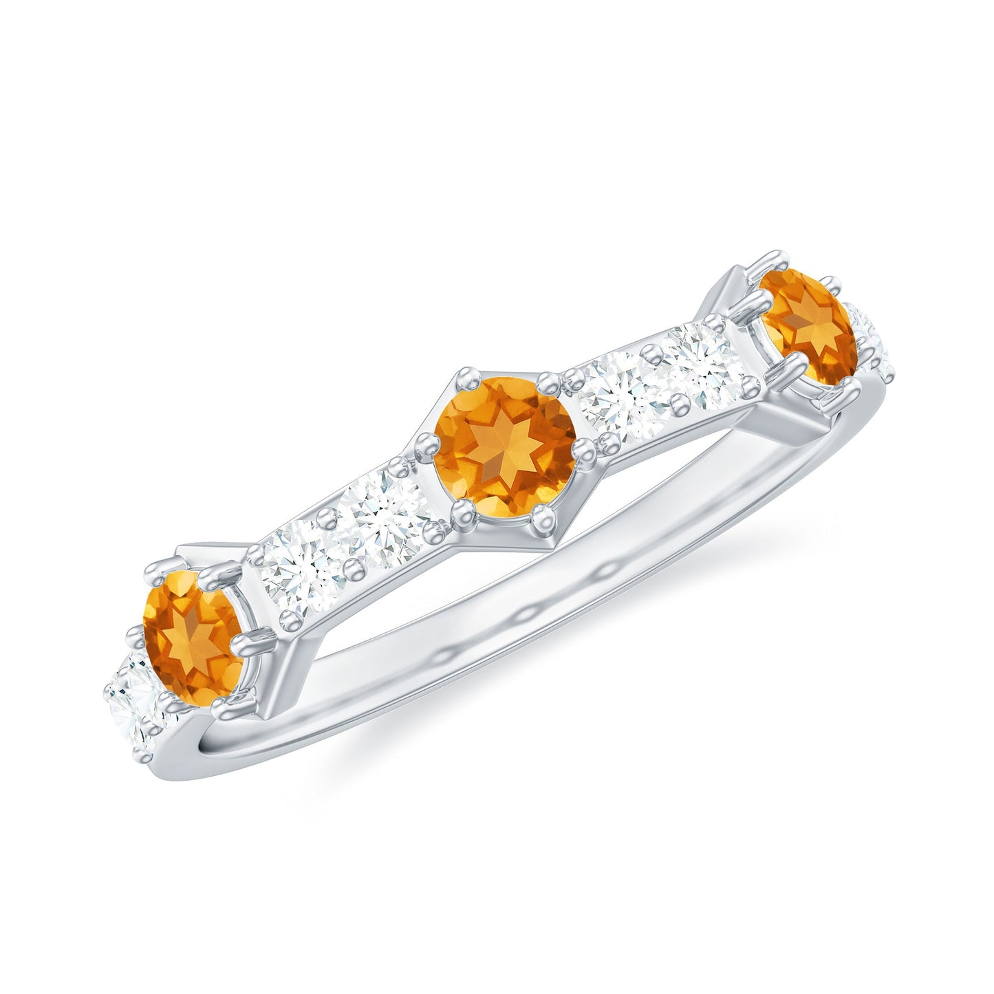Genuine Citrine Diamond Half Eternity Ring for Anniversary