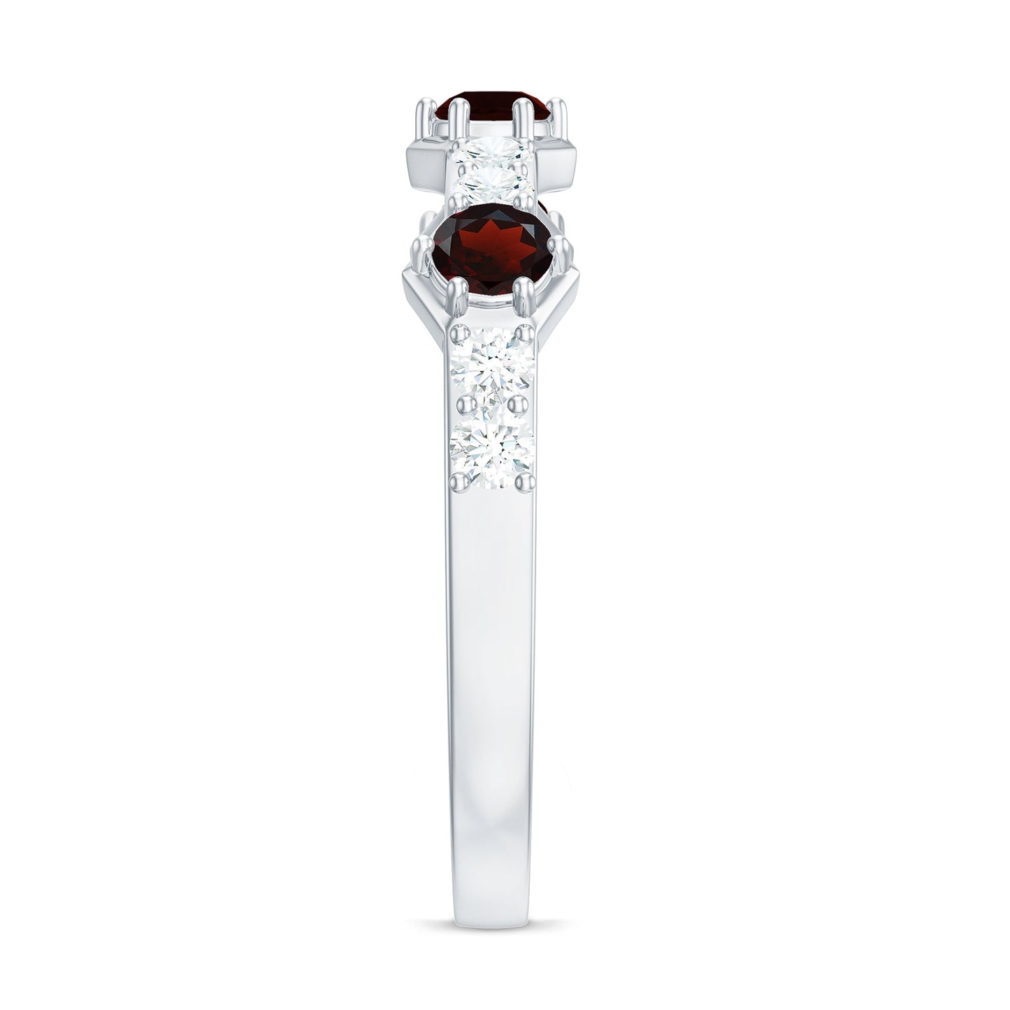 Real Red Garnet Diamond Half Eternity Ring for Anniversary