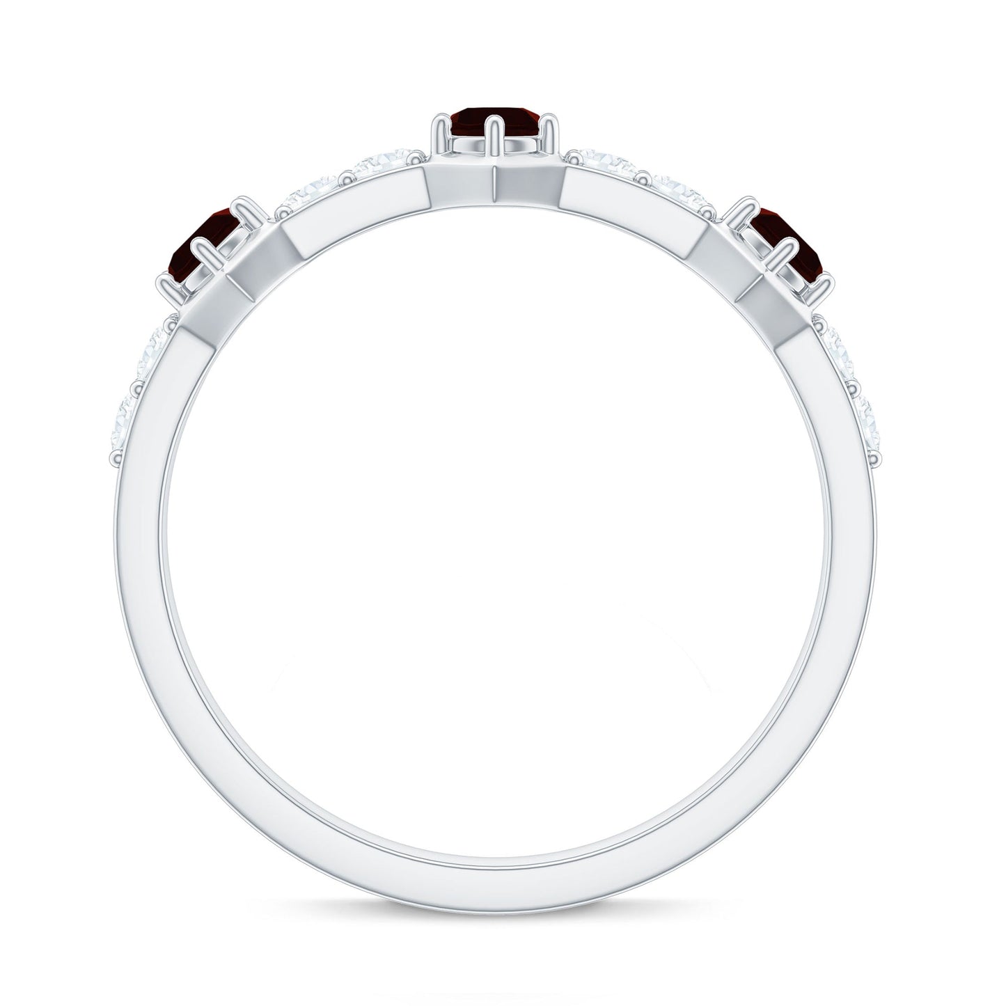 Real Red Garnet Diamond Half Eternity Ring for Anniversary