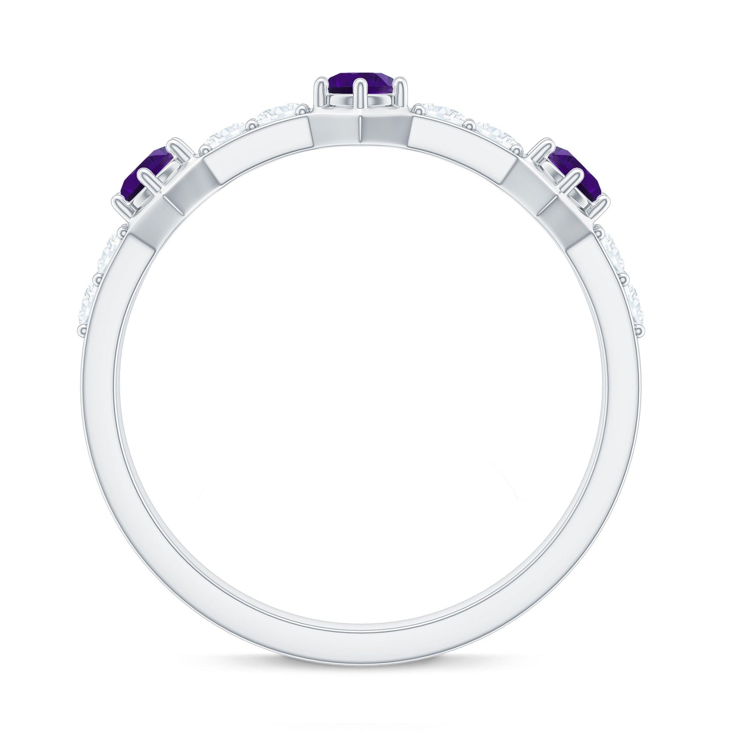 Natural Amethyst Half Eternity Ring with Diamond