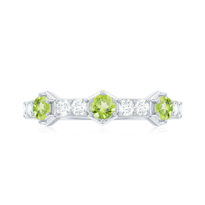 Natural Peridot Diamond Half Eternity Ring for Anniversary
