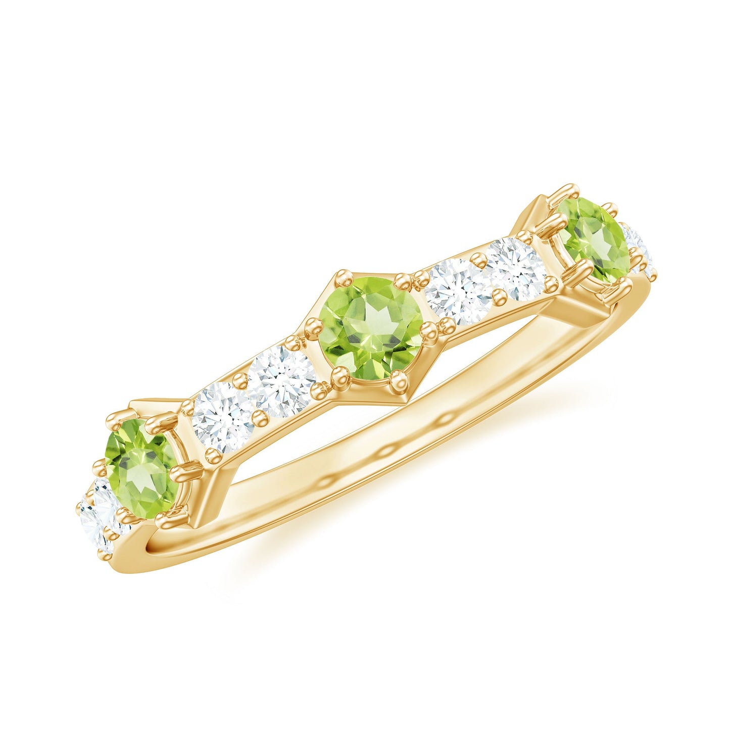 Natural Peridot Diamond Half Eternity Ring for Anniversary